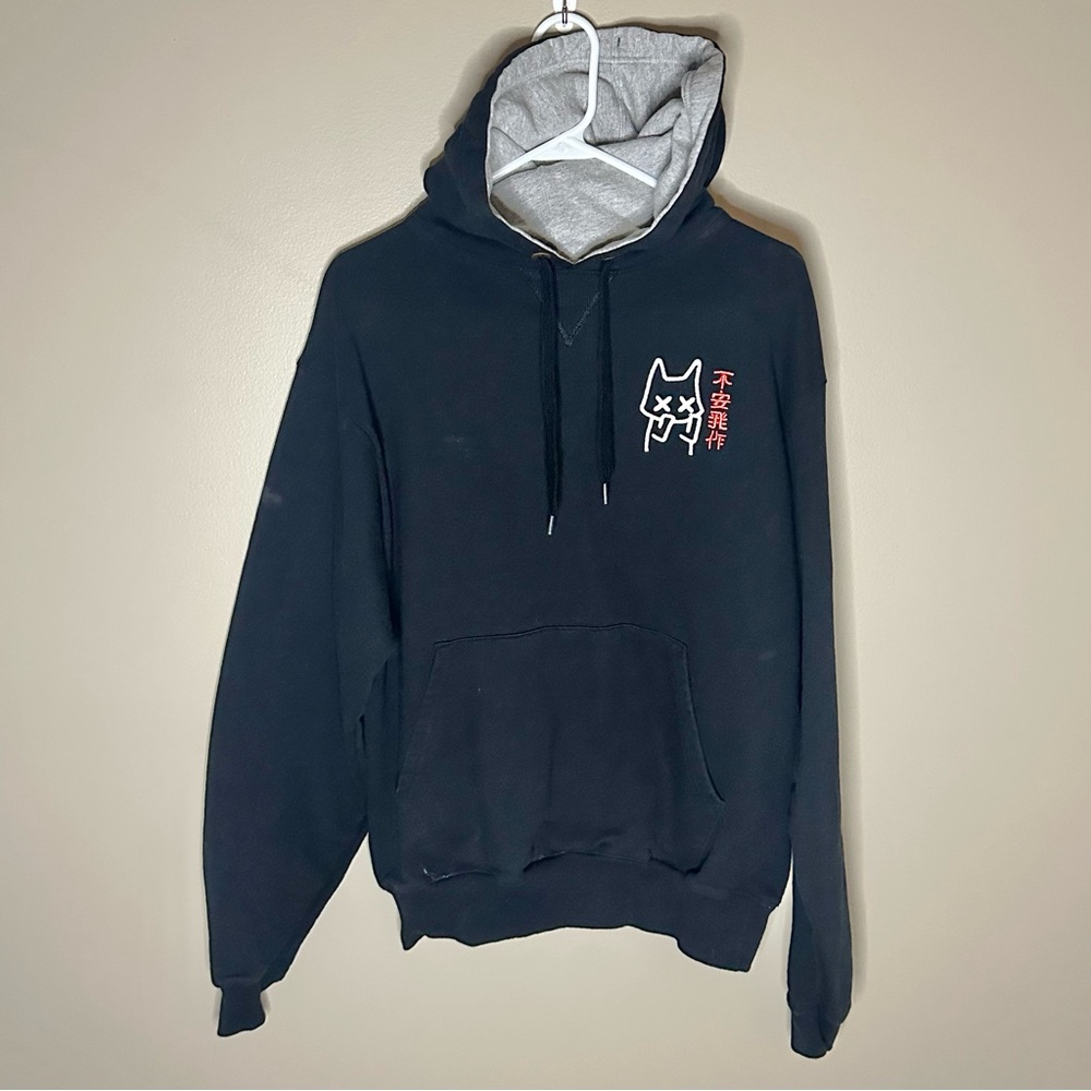 Triple Cat Deluxe Anxiety Cat Champion Hoodie with Embroidered Cat
